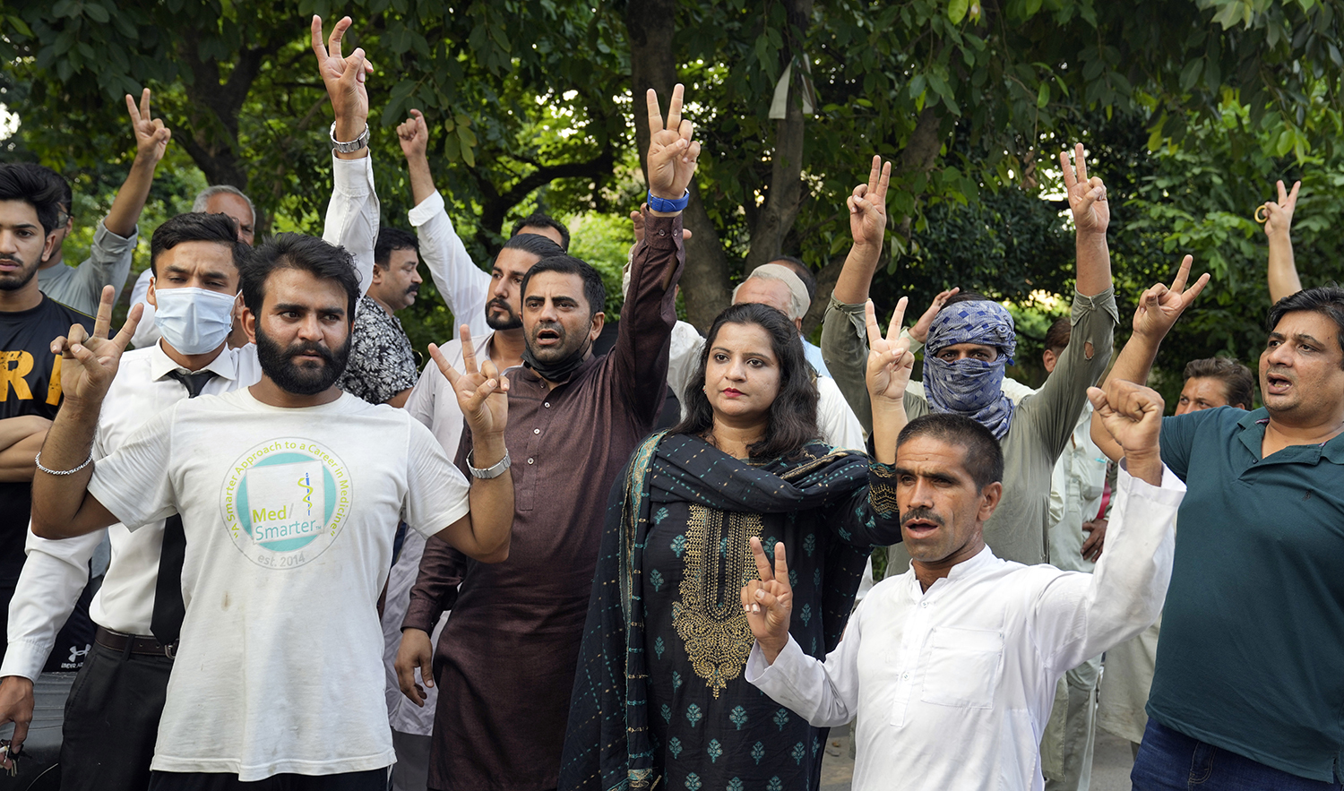 Supporters of Pakistan's former Prime Minister Imran Khan, protest outside the Zaman park, in Lahore, Pakistan, on, August 5, 2023. (AP)