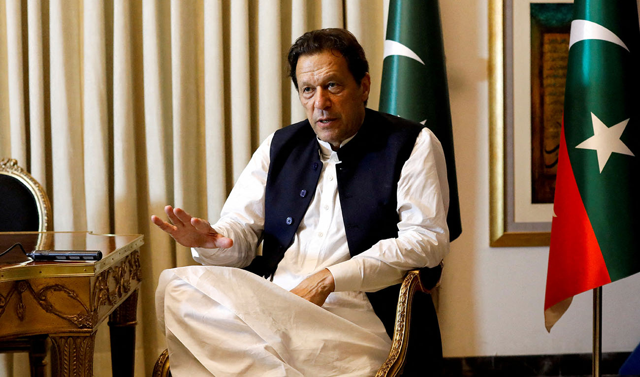 Former Pakistani Prime Minister Imran Khan speaks with Reuters during an interview, in Lahore, Pakistan March 17, 2023. (REUTERS)