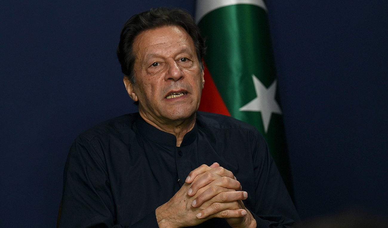 Former Pakistan's Prime Minister Imran Khan speaks during an interview with AFP at his residence in Lahore on May 18, 2023. (AFP/File)