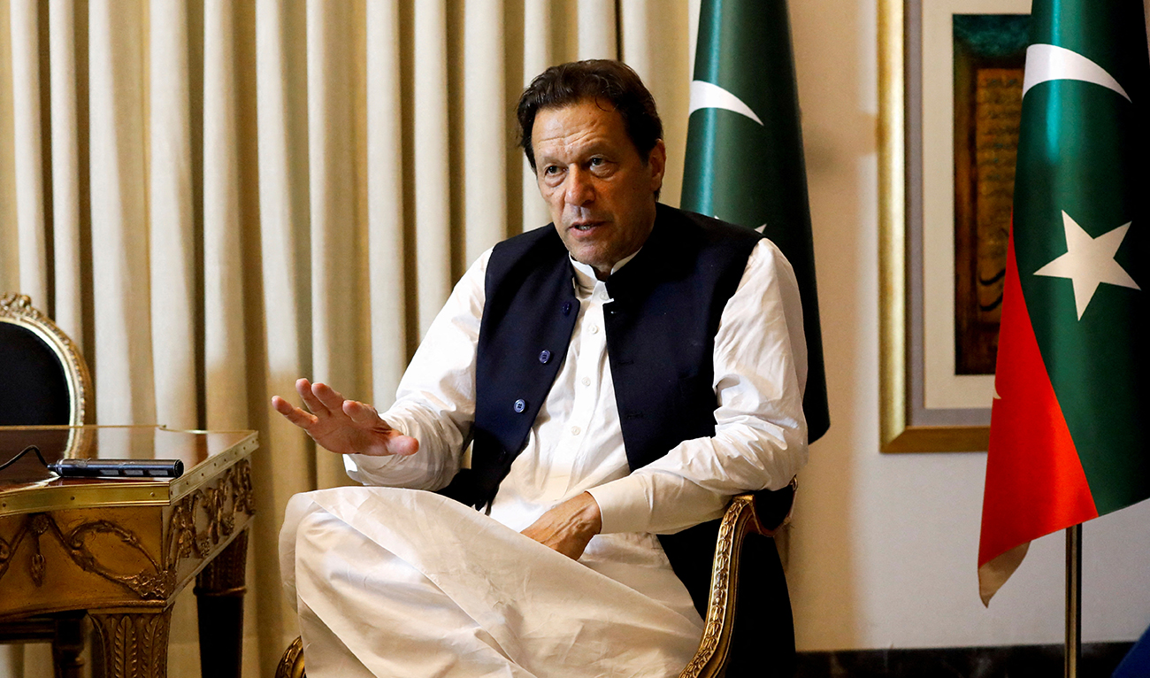 Former Pakistani Prime Minister Imran Khan speaks with Reuters during an interview, in Lahore, Pakistan March 17, 2023. (REUTERS/File)
