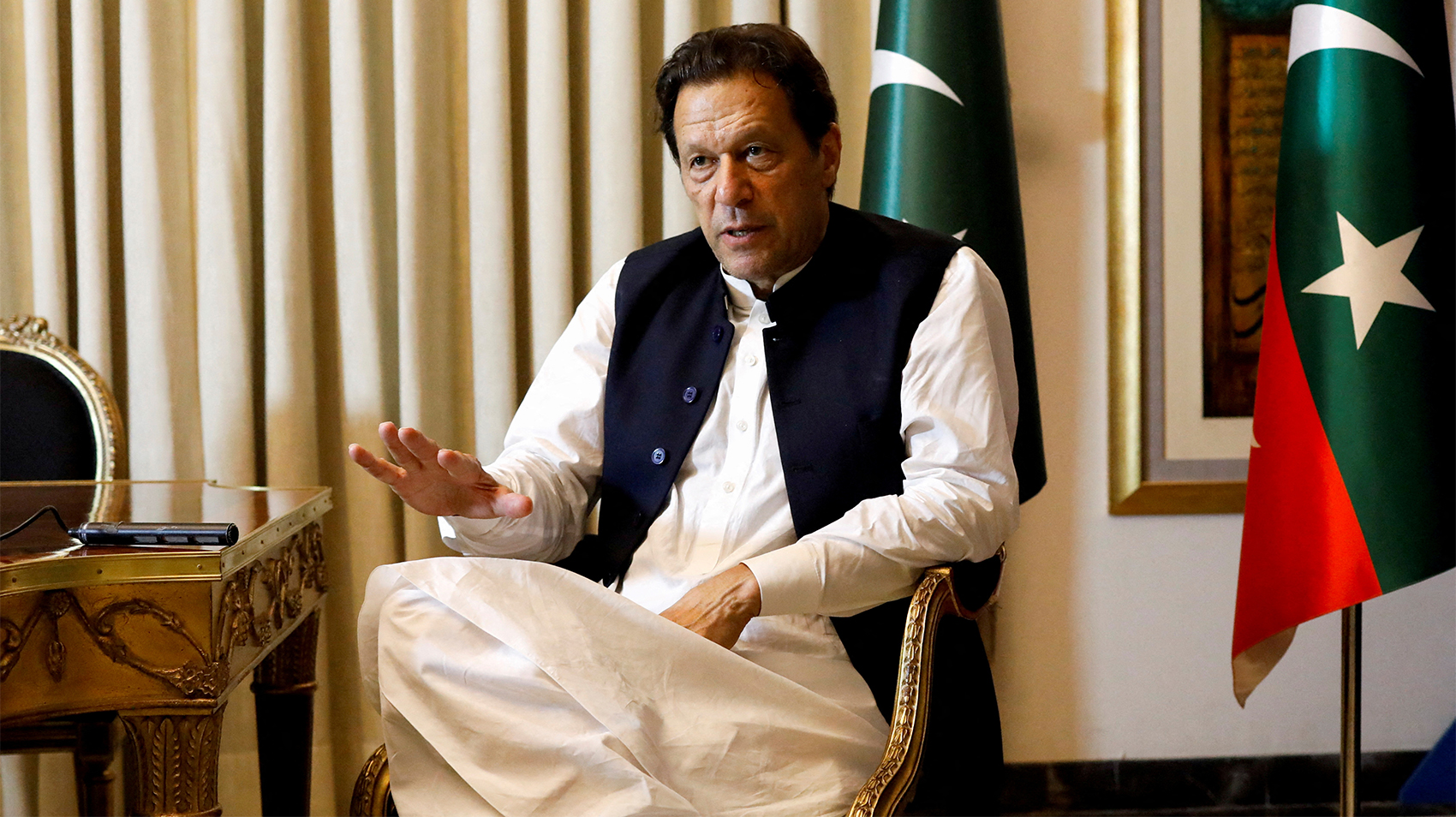 Former Pakistani Prime Minister Imran Khan speaks with Reuters during an interview, in Lahore, Pakistan, on March 17, 2023. (REUTERS/File)