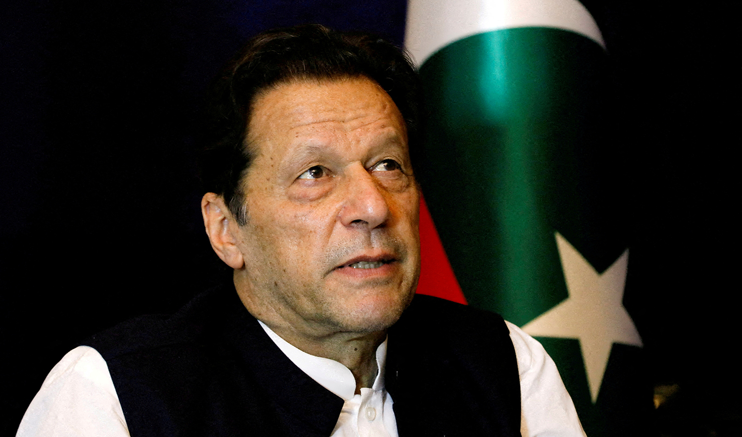 Former Pakistani Prime Minister Imran Khan pauses as he speaks with Reuters during an interview, in Lahore, Pakistan on March 17, 2023. (REUTERS/File)