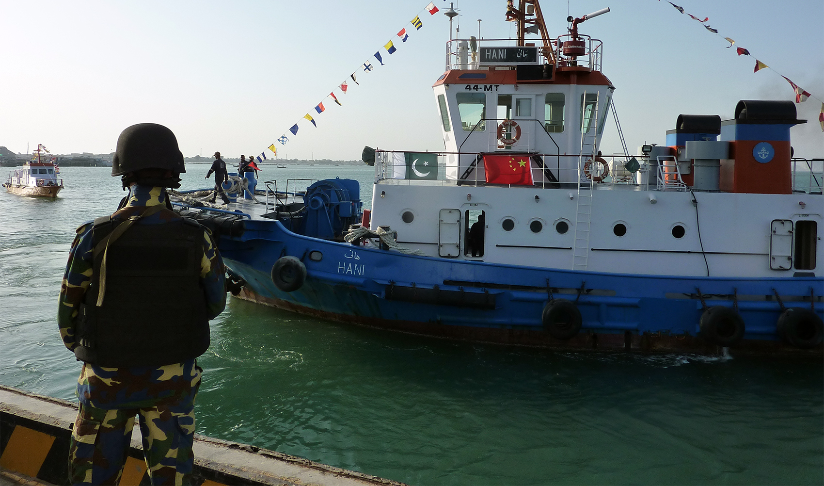 This file photograph taken on April 11, 2016, shows Pakistan Naval soldiers as they stand guard at the port of Gwadar, some 700kms west of Karachi. (AFP/File)