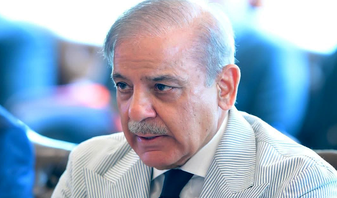 In this picture, taken on July 31, 2023, Pakistan Prime Minister Shehbaz Sharif gestures during a news conference in Islamabad. (APP)