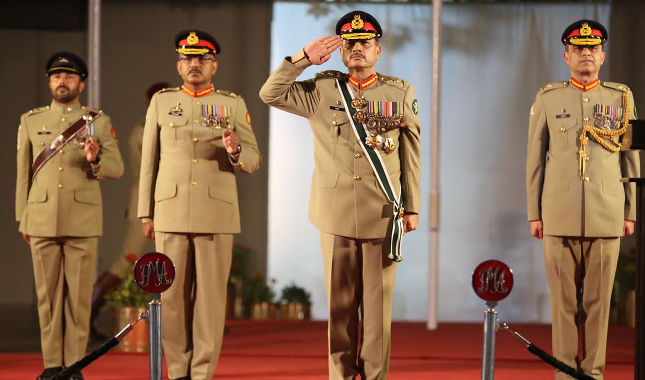 Pakistan's army chief (2nd right) during a parade at the Pakistan Military Academy in Kakul, Pakistan on August 13, 2023. (Photo Courtesy: Military's media wing)