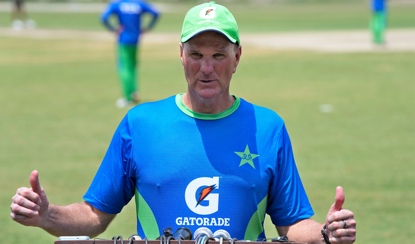 Pakistan's men cricket team head coach Grant Bradburn talks to reporters in Lahore, Pakistan, on August 16, 2023. (Photo courtesy: AP)