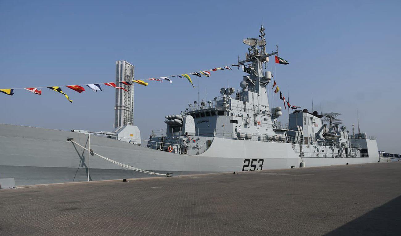 This photo, taken and released on August 13, 2023, shows Pakistan Navy Ship "SAIF" during its Regional Maritime Security Patrol (RMSP) Deployment at Port Mina Rashid, Dubai. (Photo courtesy: Pakistan Embassy UAE)