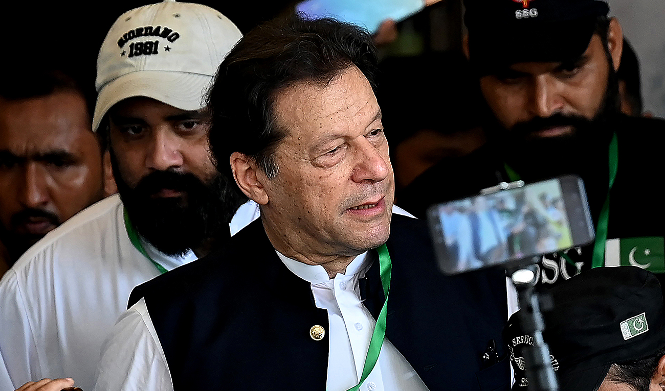In this picture, taken on July 26, 2023, Pakistan's former Prime Minister Imran Khan (C) leaves after appearing in the Supreme Court in Islamabad. (AFP/File)