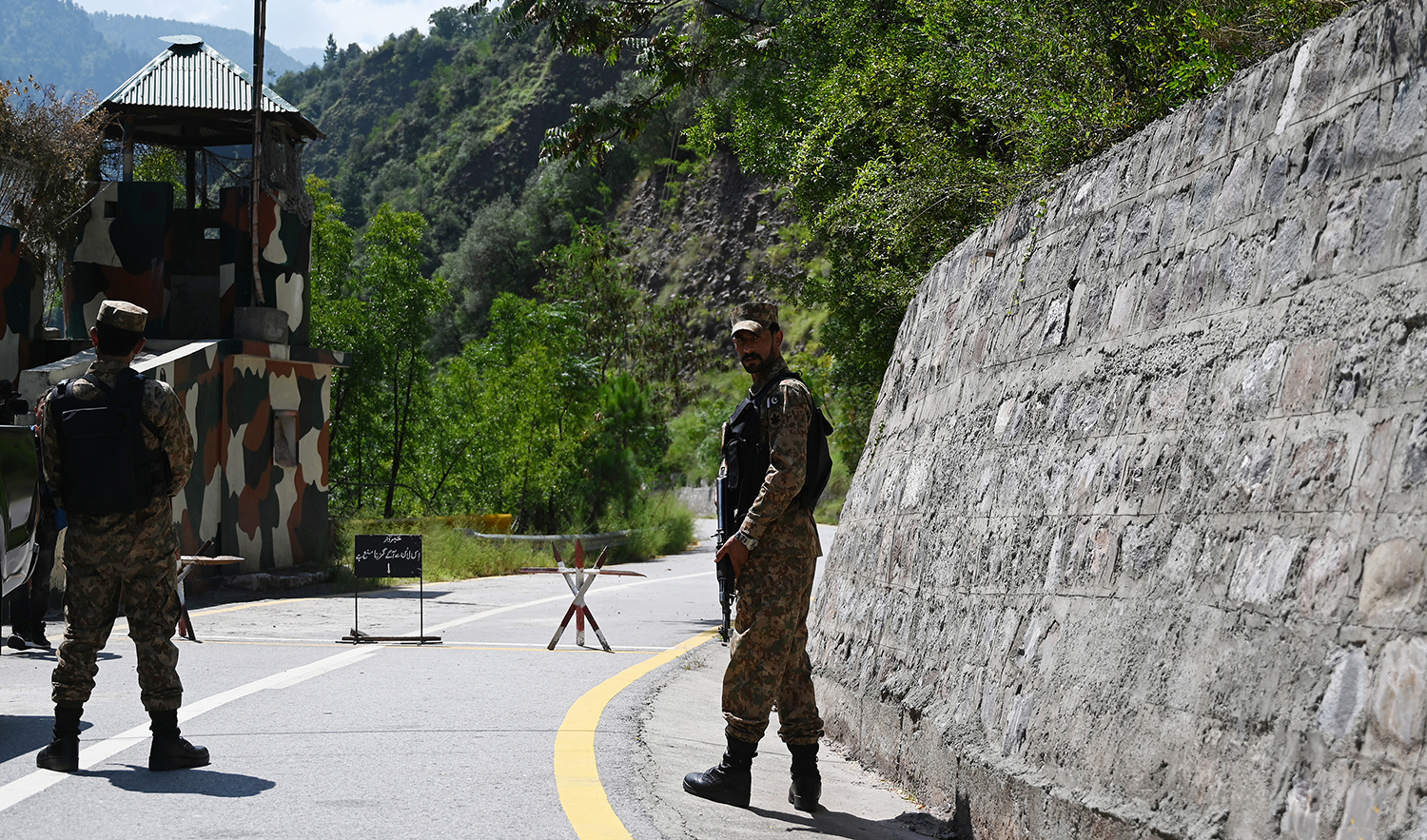 This representational photo shows Pakistani troops patrol at the Line of Control (LoC) --- the de facto border between Pakistan and India -- in Chakothi sector, in Pakistan-administered Kashmir on August 29, 2019. (AFP/File)
