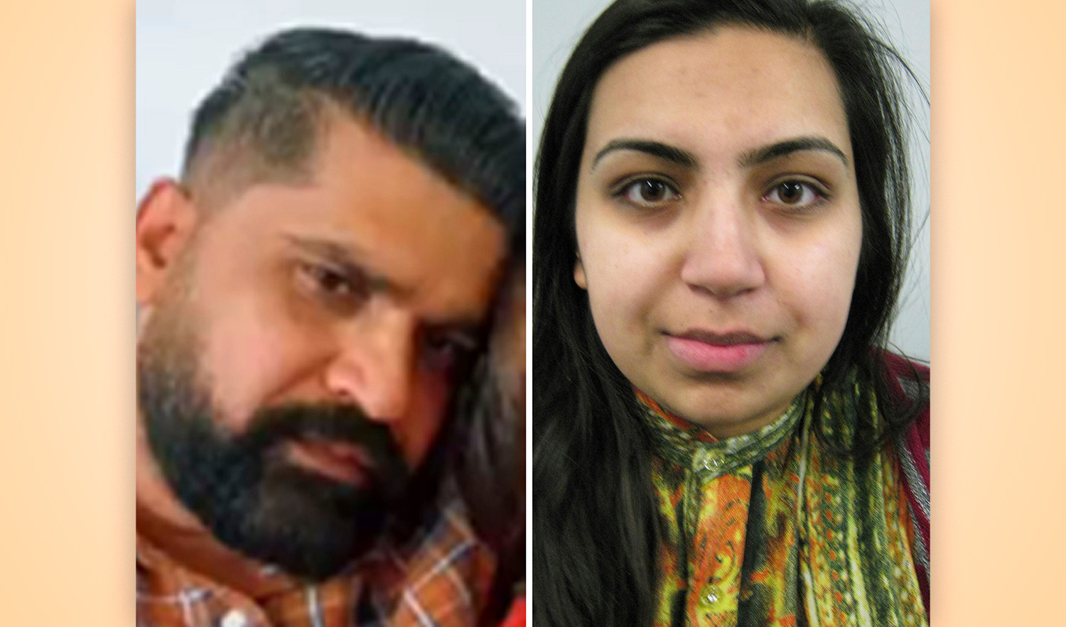 This photo combination issued by Surrey Police on August 18, 2023 shows Urfan Sharif, left and Beinash Batool. (Surrey Police via AP)