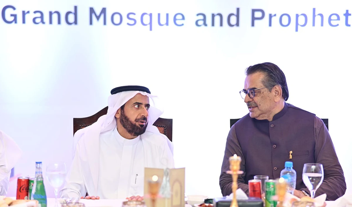 Pakistani Caretaker Minister of Religious Affairs Aneeq Ahmed (right) is pictured with Saudi Minister for Hajj and Umrah, Dr. Tawfiq Al-Rabiah, at a dinner in Islamabad, Pakistan, on August 20, 2023. (Photo courtesy: @KSAembassyPK/Twitter)