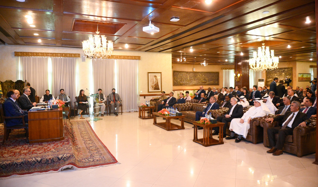 In this handout photo, taken and released by Ministry of Foreign Affairs, officials from Special Investment Facilitation Council hold briefing session arranged with ambassadors of foreign missions in Pakistan in Islamabad on September 1, 2023. (Photo courtesy: MOFA)
