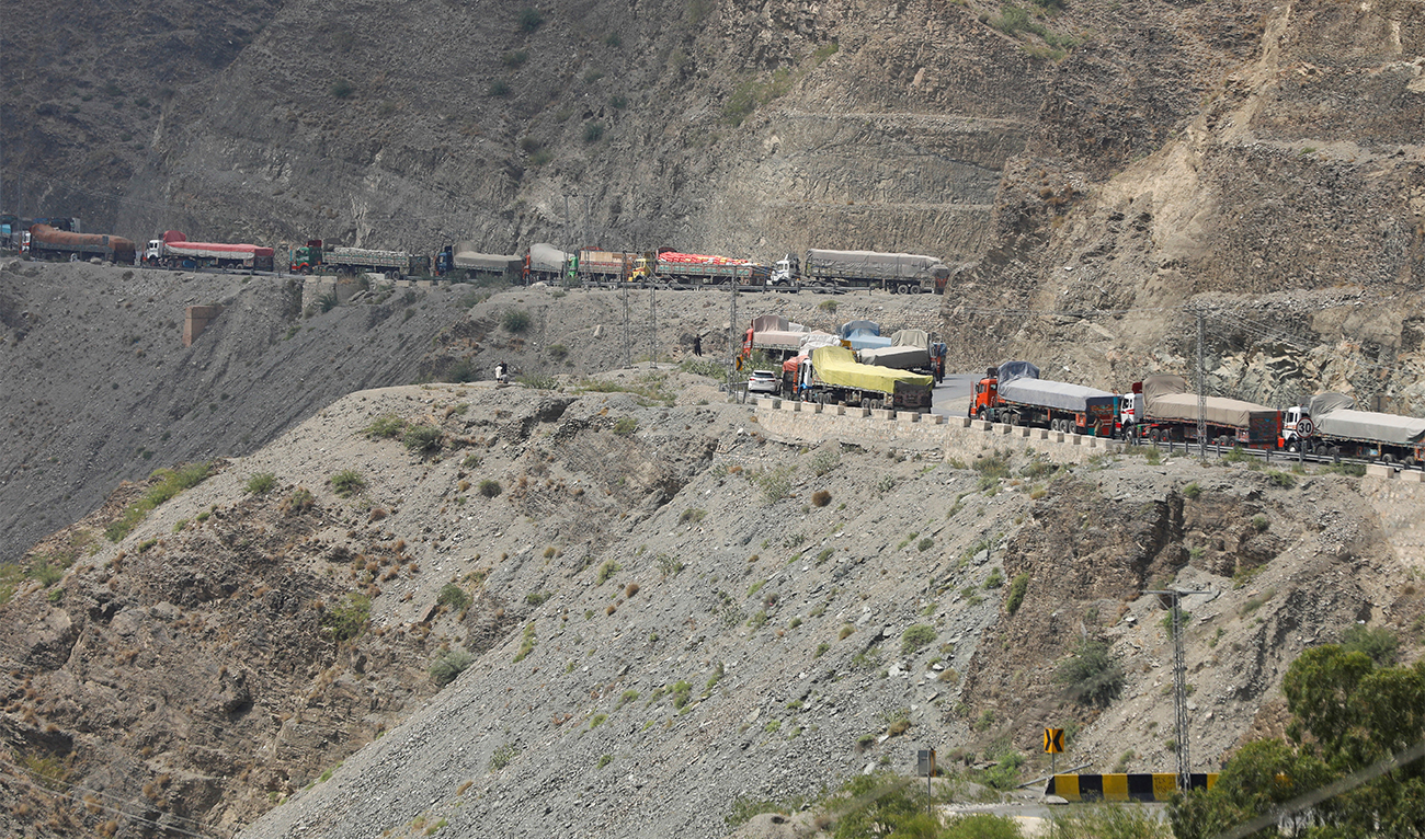 Trucks loaded with supplies to leave for Afghanistan are seen stranded at the Michni checkpost, after the main Pakistan-Afghan border crossing closed after clashes, in Torkham, Pakistan on September 7, 2023. (Photo courtesy: REUTERS)