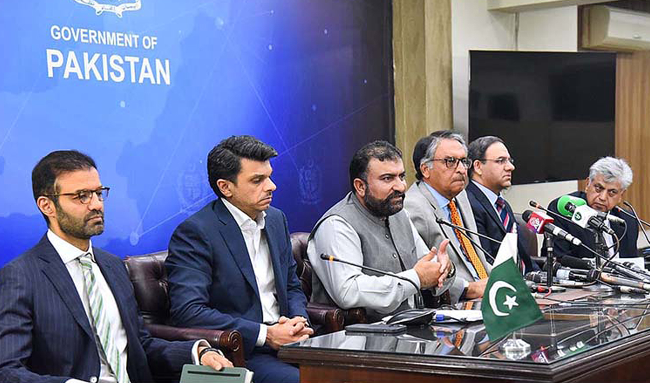 Caretaker Federal Minister for Interior Sarfraz Bugti speaks during a joint press conference in Islamabad on September 9, 2023. (APP)