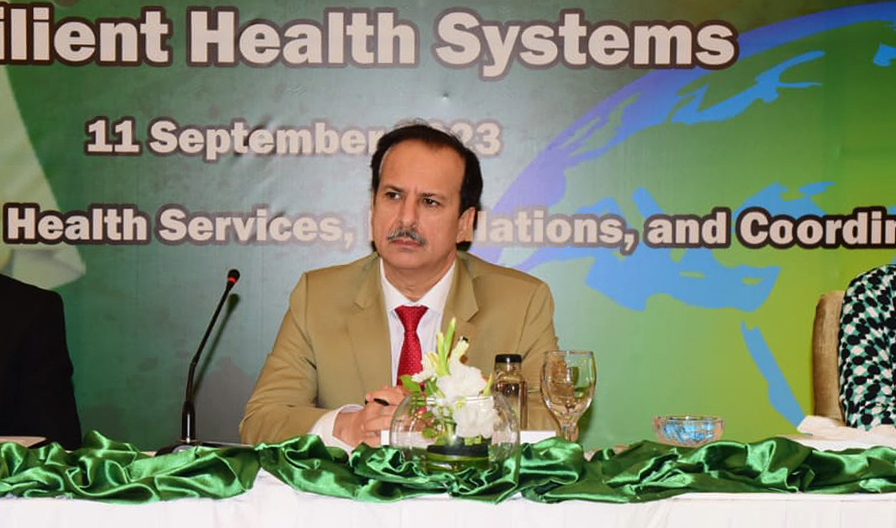 Pakistan's caretaker health minister Dr. Nadeem Jan gestures during an event in Islamabad on September 11, 2023. (Photo courtesy: Ministry of Health/File)