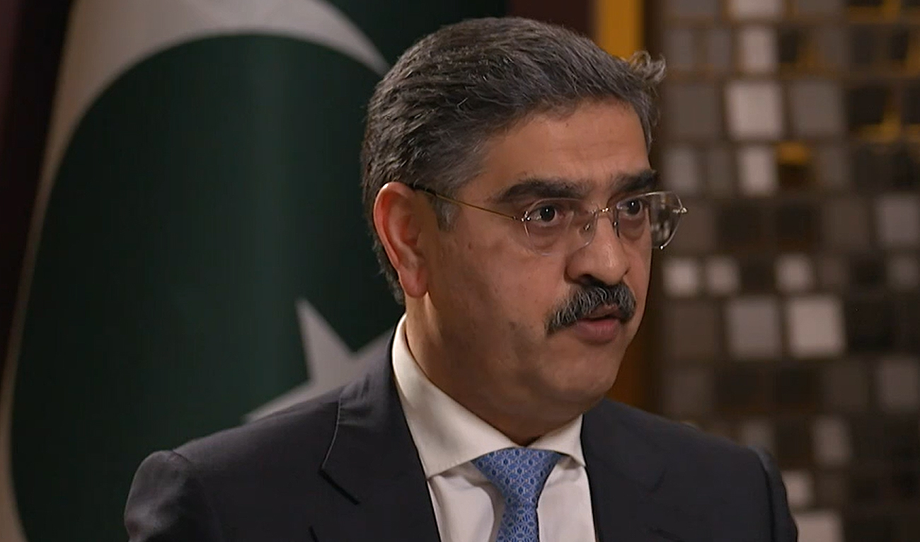In this screengrab taken from a video on September 26, 2023, Pakistani interim prime minister Anwaar-ul-Haq Kakar speaks during an interview with Turkiye's public broadcaster TRT World at the UN Headquarters in New York. (Photo courtesy: TRT World/Screengrab)