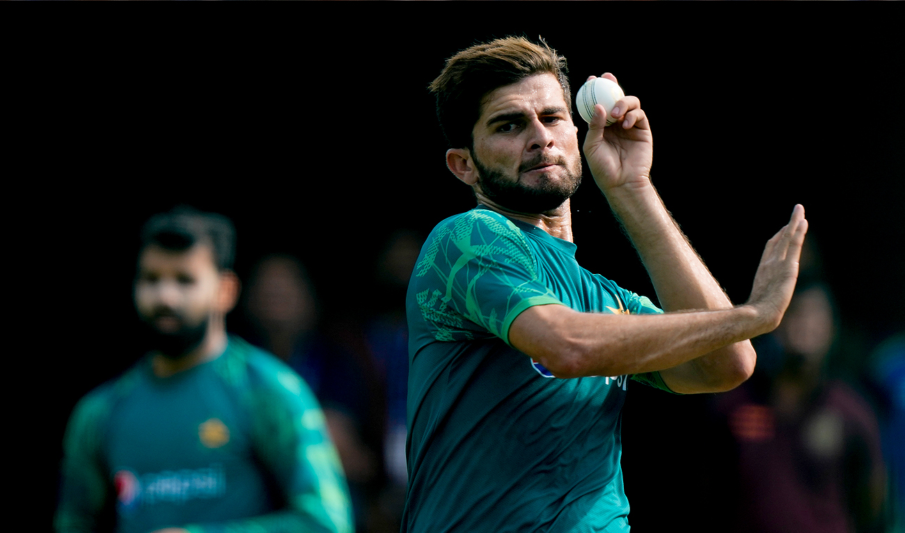Pakistan's Shaheen Afridi bowls during a practice session ahead of their ICC Men's Cricket World Cup match against Netherlands in Hyderabad, India, Thursday, Oct. 5, 2023. (AP)