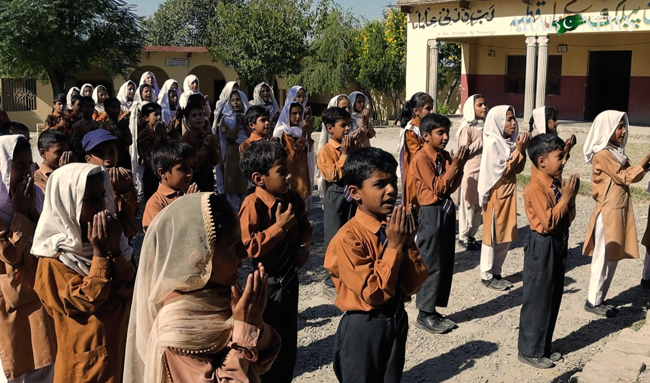 Students gather in the courtyard of Babul Ilm School in Bareela, Pakistan, on October 6, 2023. (AN Photo)