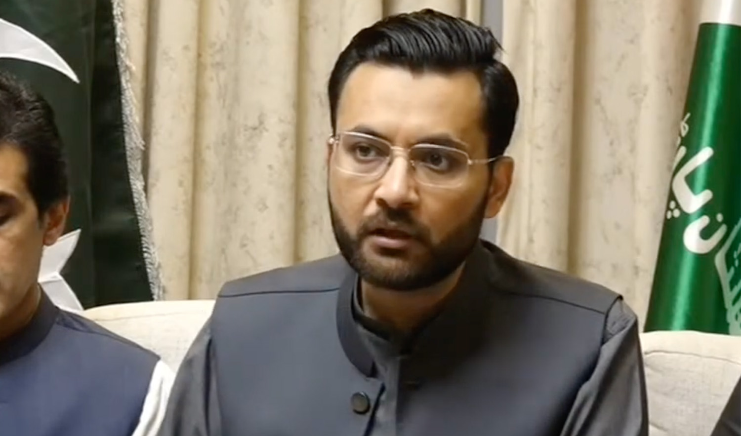 Farrukh Habib during a press conference in Lahore, Pakistan on October 16, 2023. (Photo courtesy: GNN)