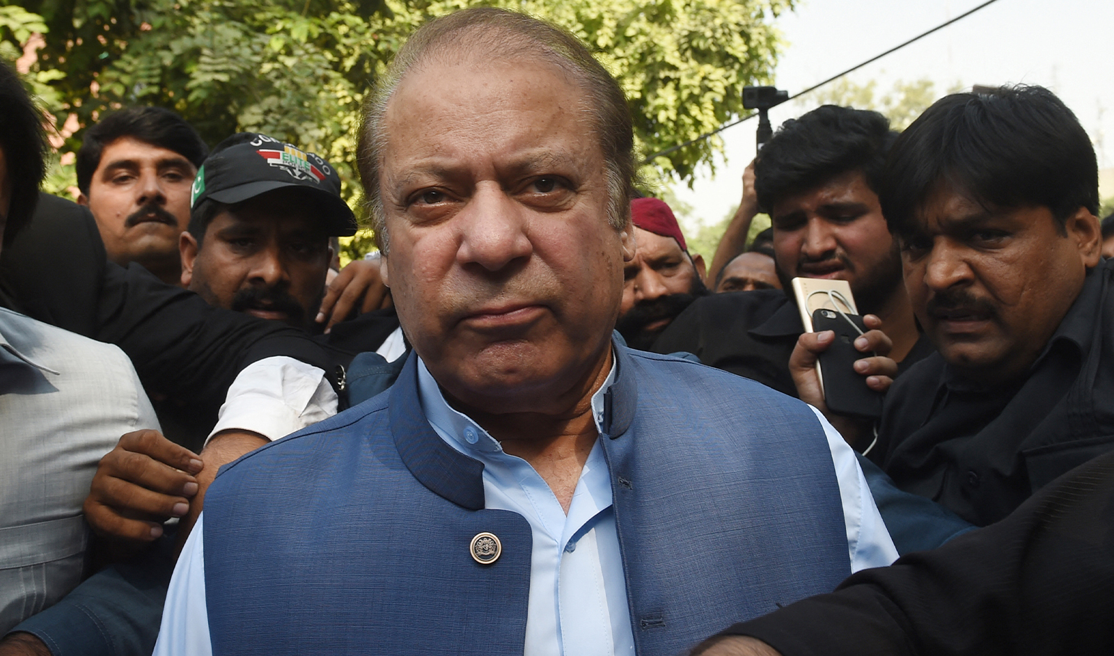 Pakistani former prime minister Nawaz Sharif arrives at the High Court to face treason charges in Lahore on October 8, 2018. (Photo courtesy: AFP/File)