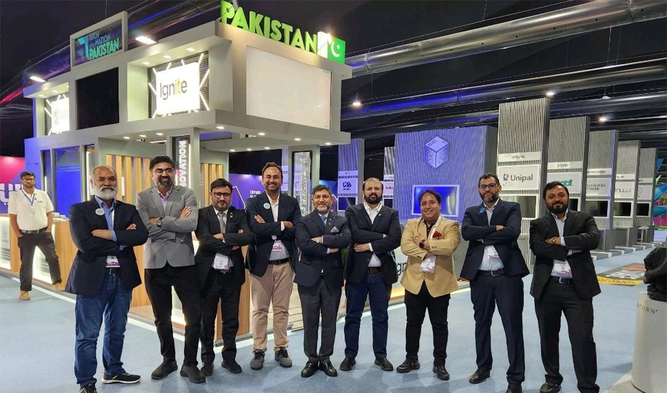 The picture shared on October 19, 2023, shows Pakistani participants at GITEX GLOBAL tech exhibition in Dubai, UAE. (Photo courtesy: @ImJattala/X)