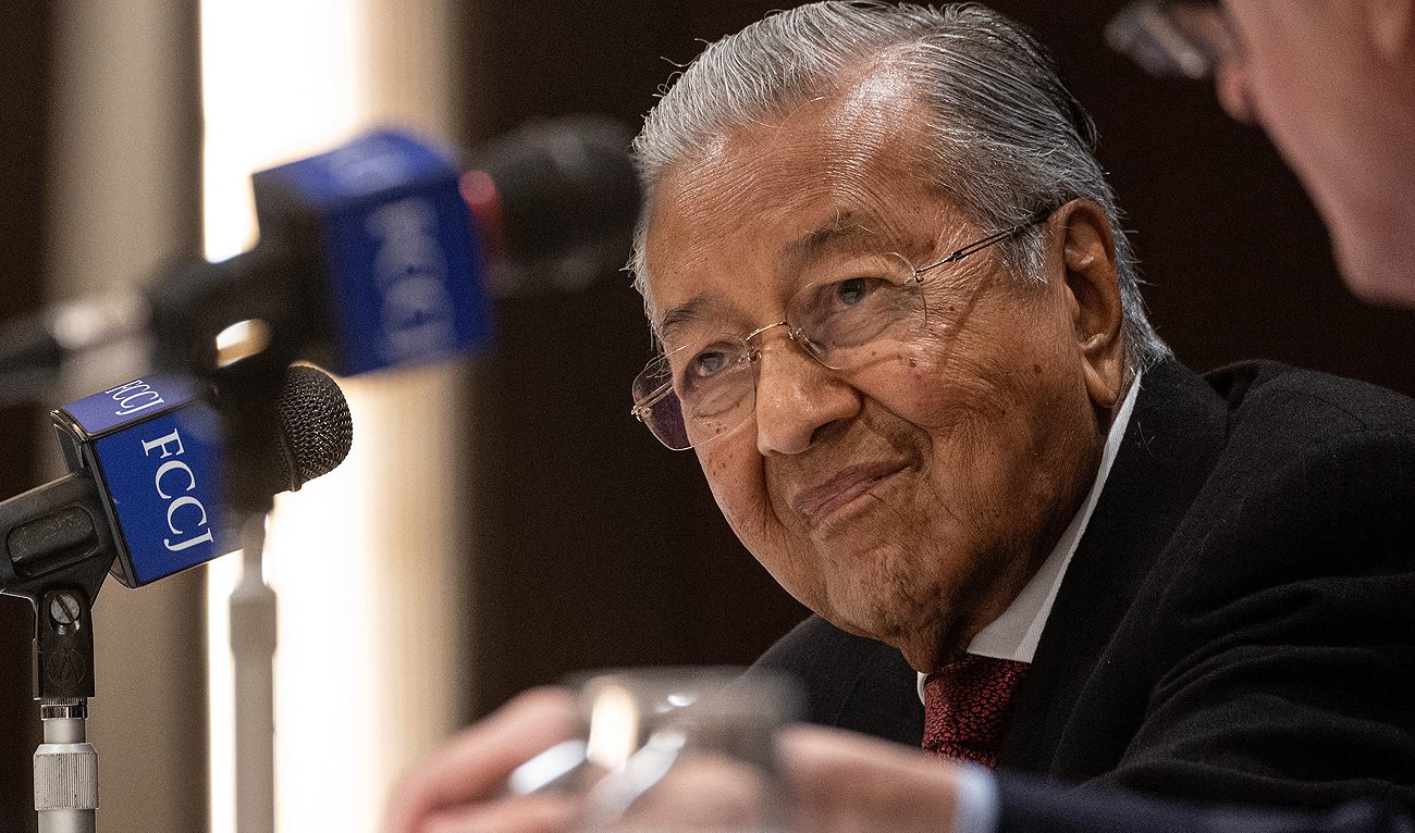In this file photo, taken on May 24, 2023, Malaysia's former prime minister Mahathir Mohamad takes part in a speech and question and answer session at the Foreign Correspondents' Club of Japan during his visit to Tokyo. (AFP/File)