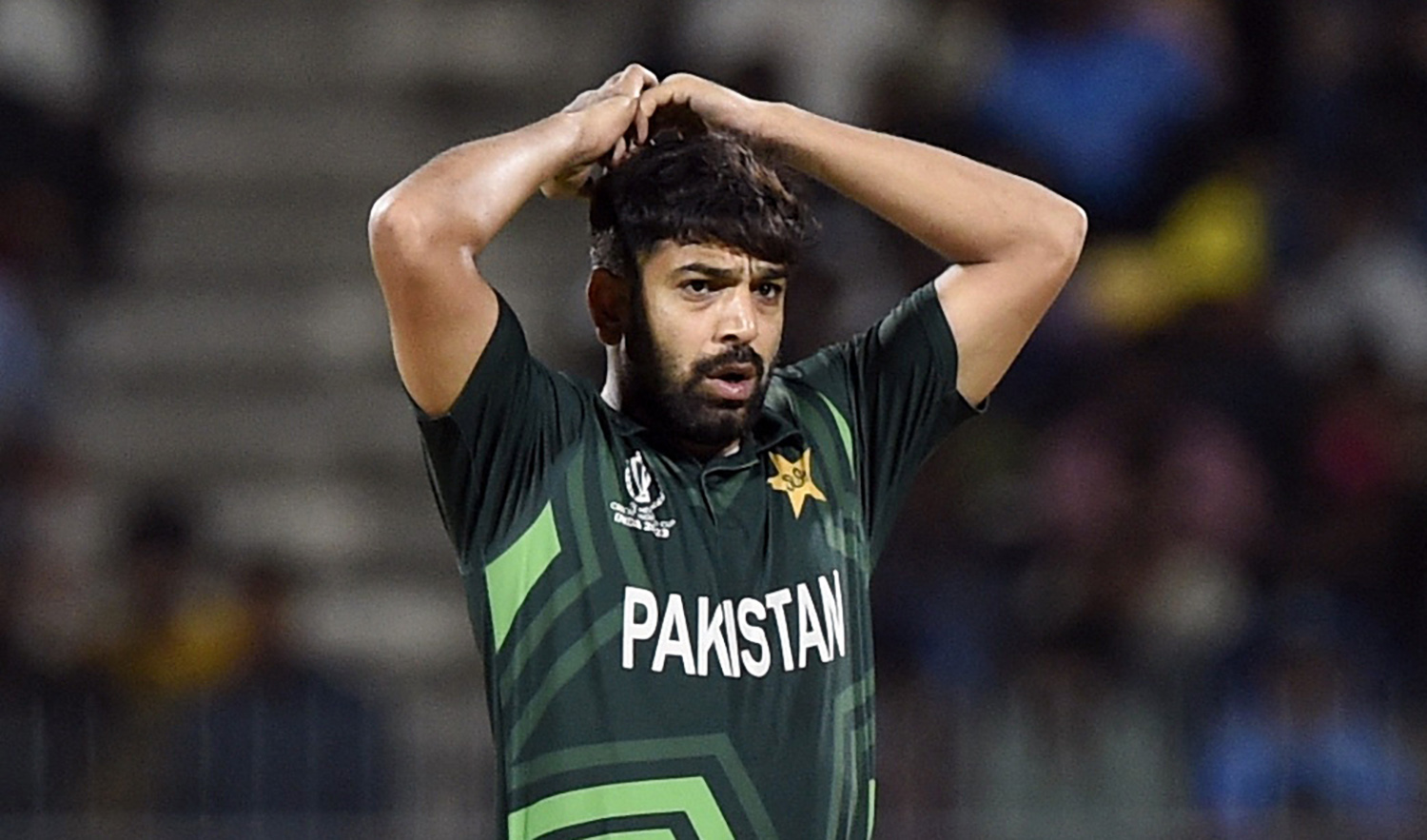 Pakistan's Haris Rauf during a ICC Cricket World Cup 2023 match against South Africa at Chidambaram Stadium in Chennai, India on October 27, 2023. (REUTERS)