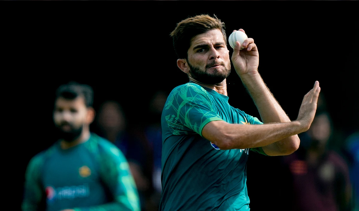Pakistan's Shaheen Afridi bowls during a practice session ahead of their ICC Men's Cricket World Cup match against Netherlands in Hyderabad, India, Thursday, Oct. 5, 2023. (AP)