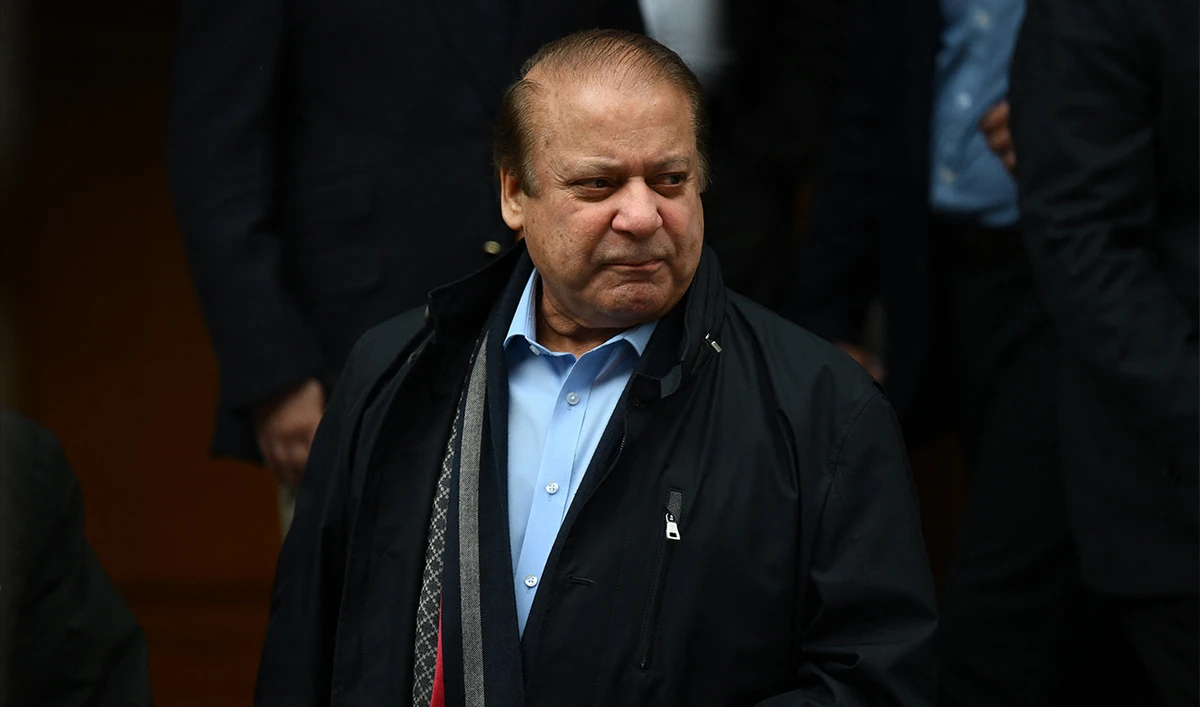 Pakistan's former Prime Minister Nawaz Sharif, brother of Pakistan's current Prime Minister Shehbaz Sharif, leaves from a property in west London on May 11, 2022. (AFP/File)
