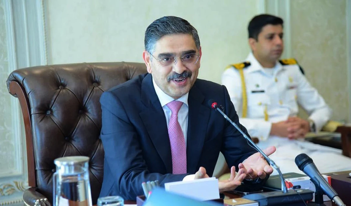 In this file picture, taken and released by the Prime Minister's Office on October 12, 2023, Pakistan's interim prime minister Anwaar-ul-Haq Kakar speaks during a meeting with journalists in Islamabad. (Photo courtesy: PMO)
