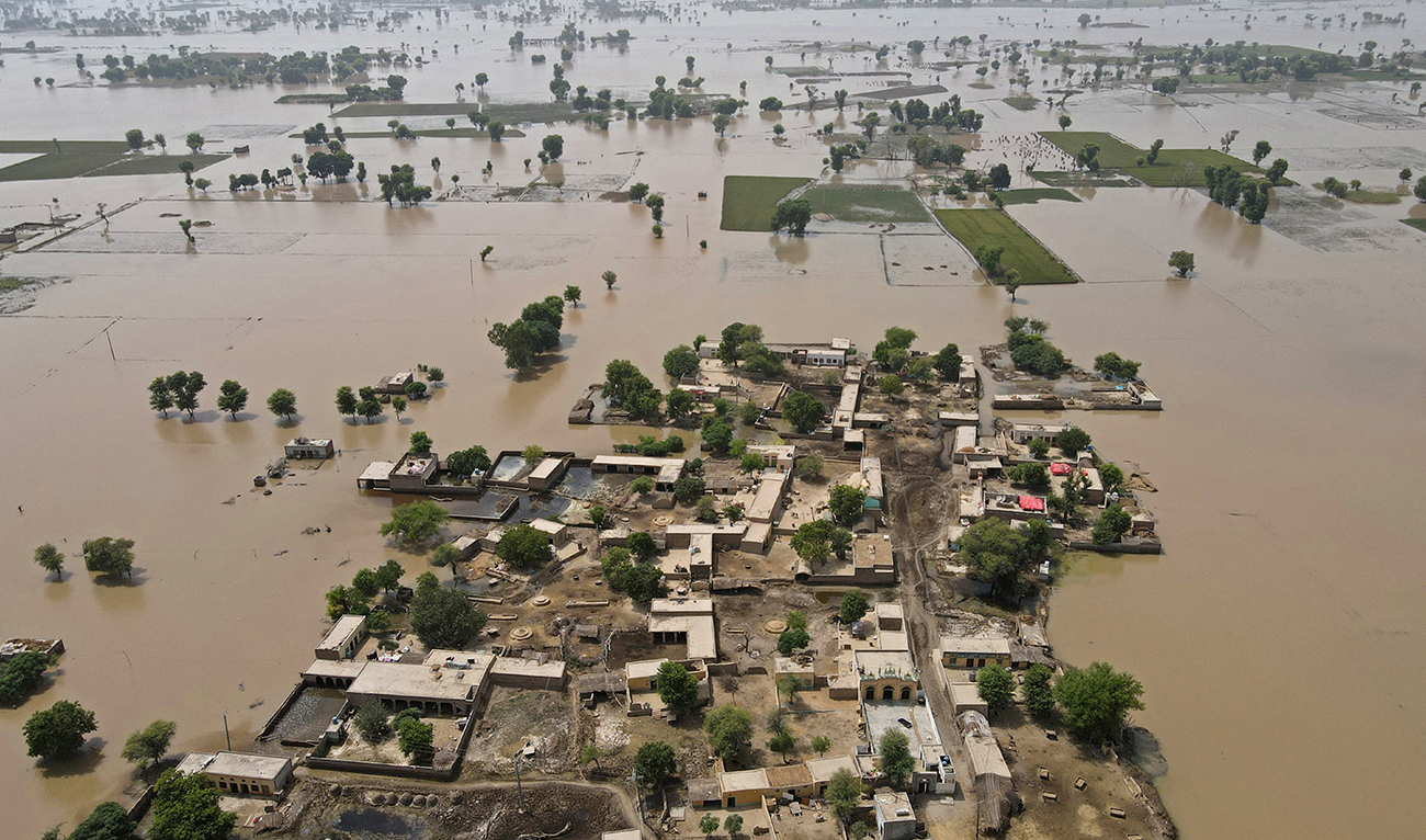 This photograph shows an aerial view of a village wrecked by floods in the Okara district of Punjab province on August 28, 2023. (AFP/File)