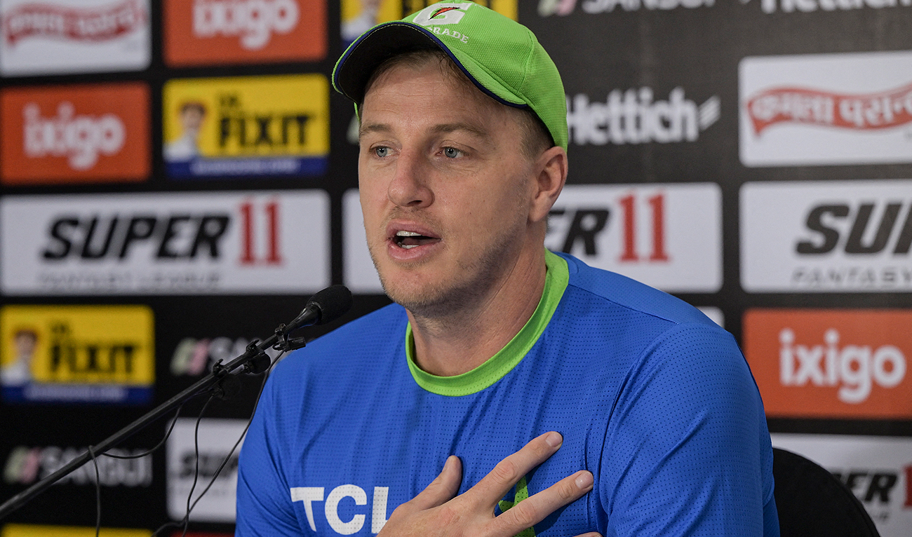 Pakistan's bowling coach Morne Morkel speaks during a media briefing at the R. Premadasa Stadium in Colombo on September 13, 2023. (AFP/File)