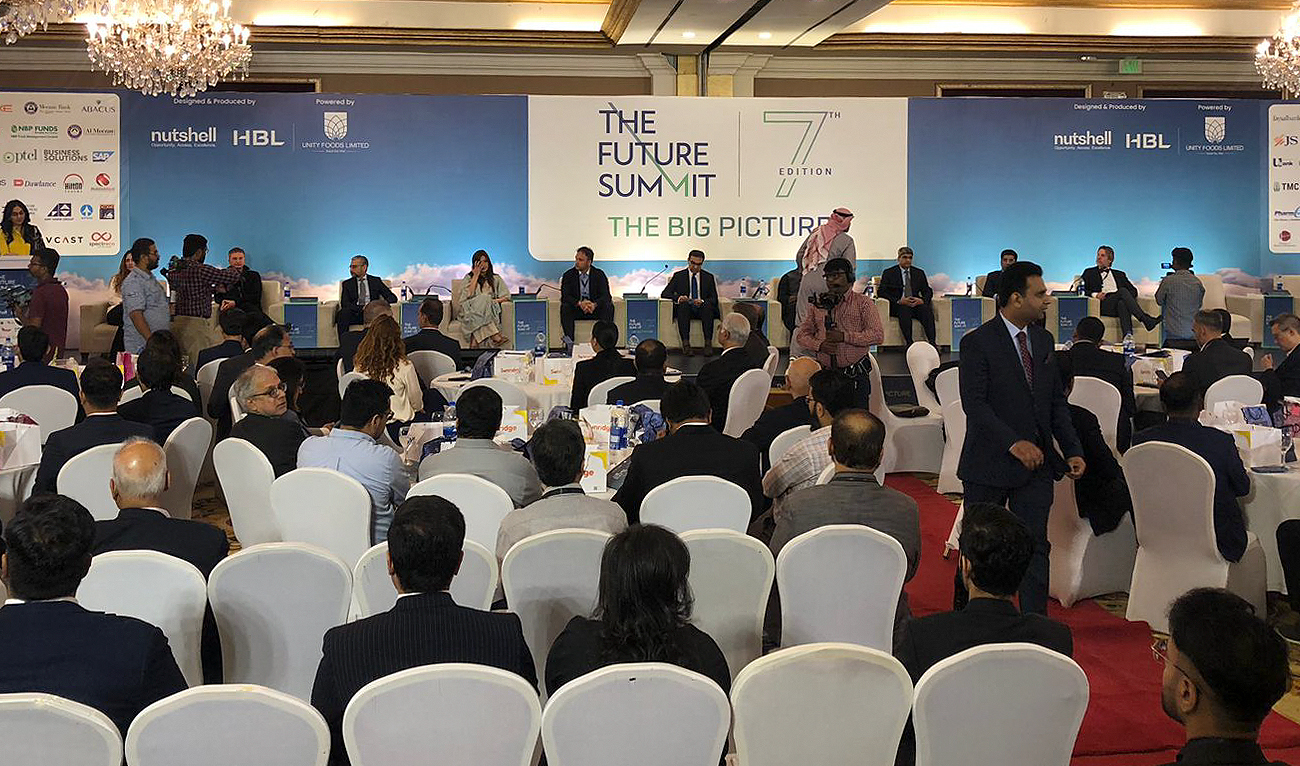 Pakistan's interim energy minister Muhammad Ali (center) attends the seventh edition of The Future Summit in Karachi on November 15, 2023. (Photo courtesy: X/@NutshellGroup)