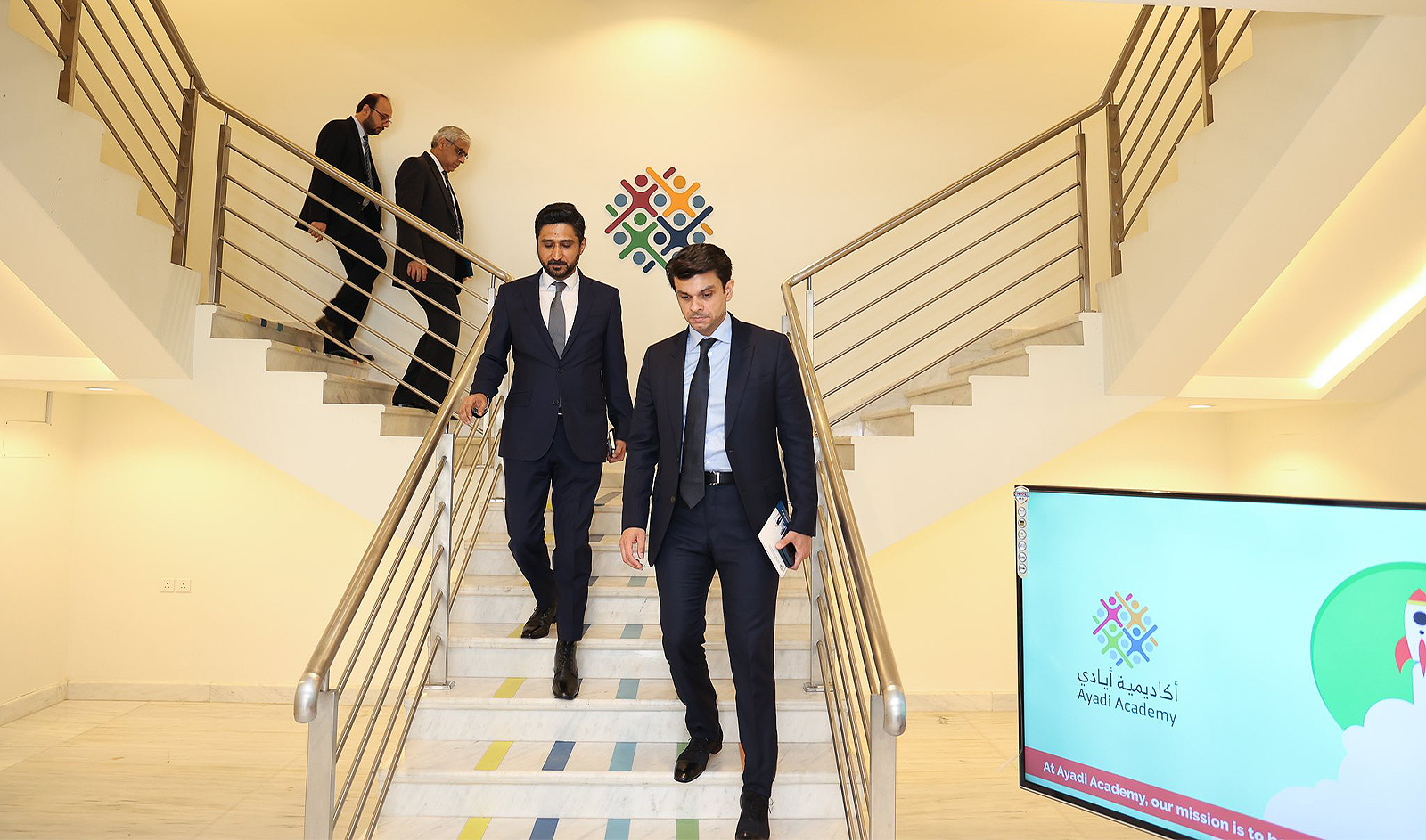 The picture posted on November 20, 2023 shows Pakistan prime minister’s aide on overseas Pakistanis, Jawad Sohrab Malik (right), visiting Ayadi training academy in Riyadh, Saudi Arabia. (@JawadSohrab/X)
