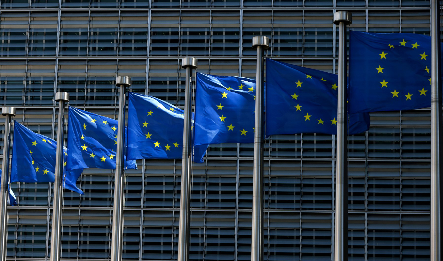 European Union flags fly outside the European Commission building in Brussels, Belgium on June 16, 2022. (AFP/File)