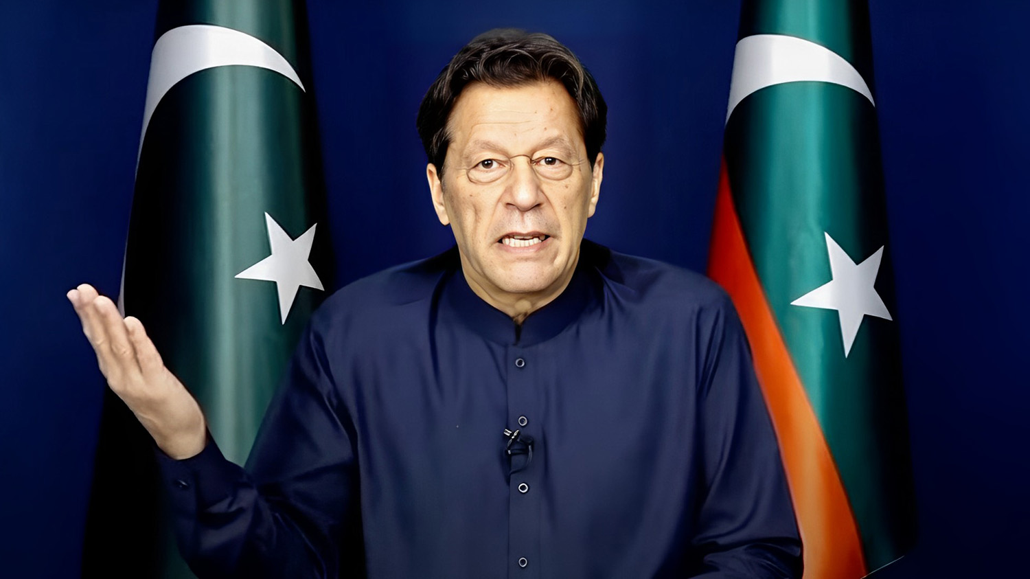 Pakistan's former prime minister Imran Khan addresses his supporters through a video link on May 5, 2023. (Photo courtesy: Pakistan Tehreek-e-Insaf)