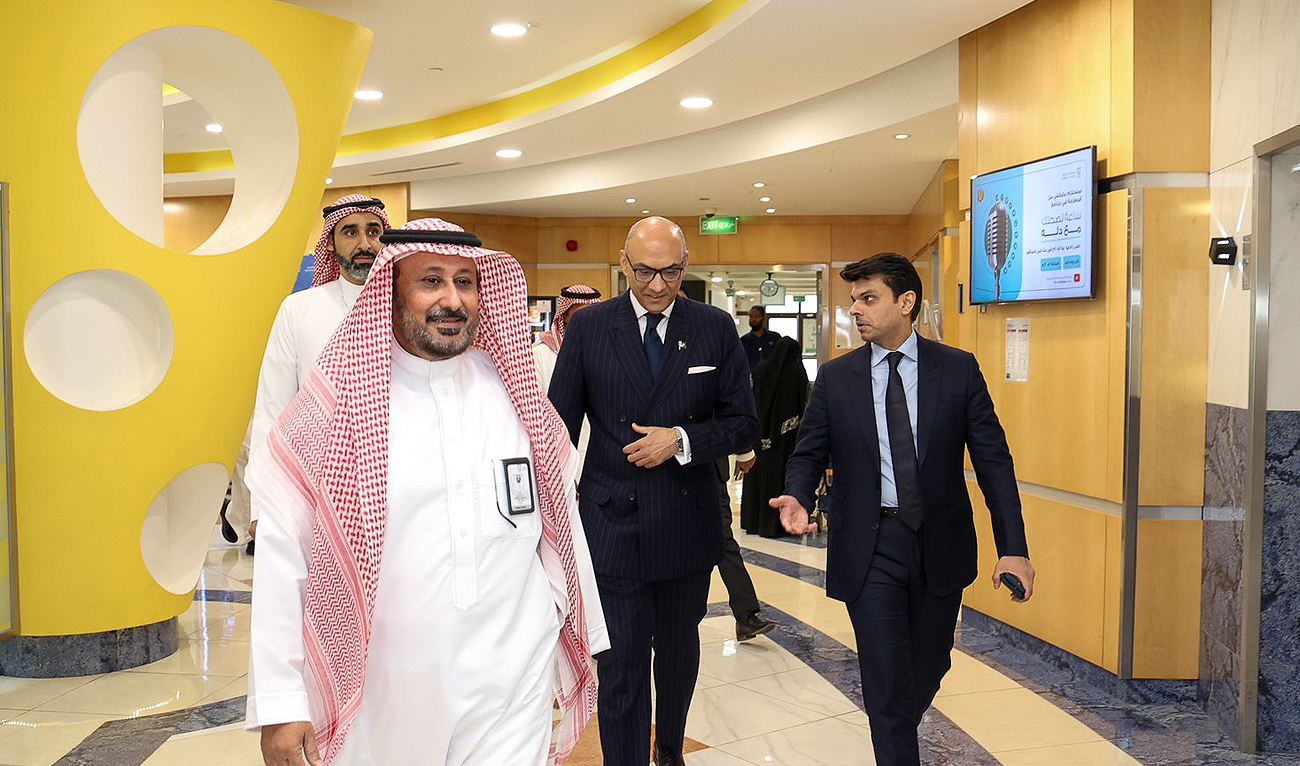 This handout photo, taken and released by the Ministry of Overseas Pakistanis and Human Resource Development, shows Special Assistant to the Prime Minister Jawad Sohrab Malik (right) at Saudi Arabia's Dallah Hospital in Riyadh on November 25, 2023. (Photo courtesy: GOP)