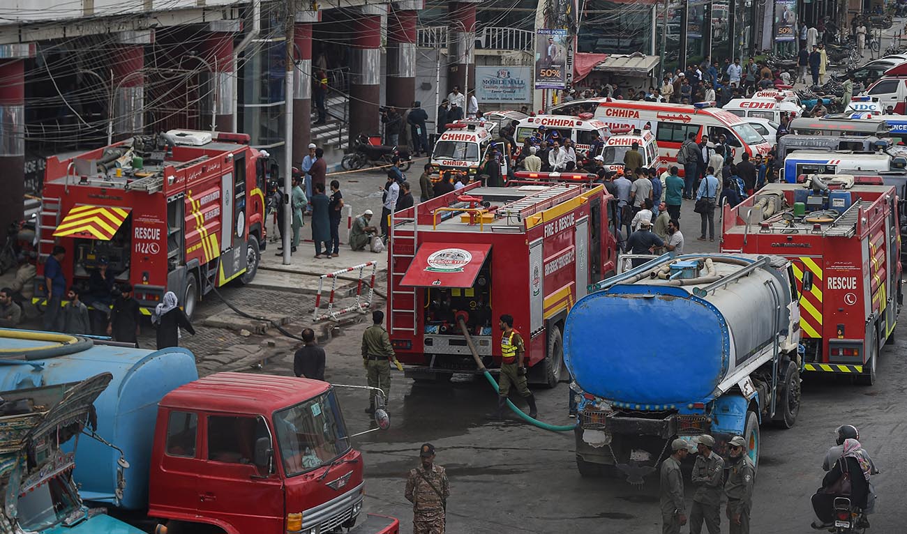 Firefighters douse the fire at a shopping mall in Karachi on November 25, 2023. (AFP/File)