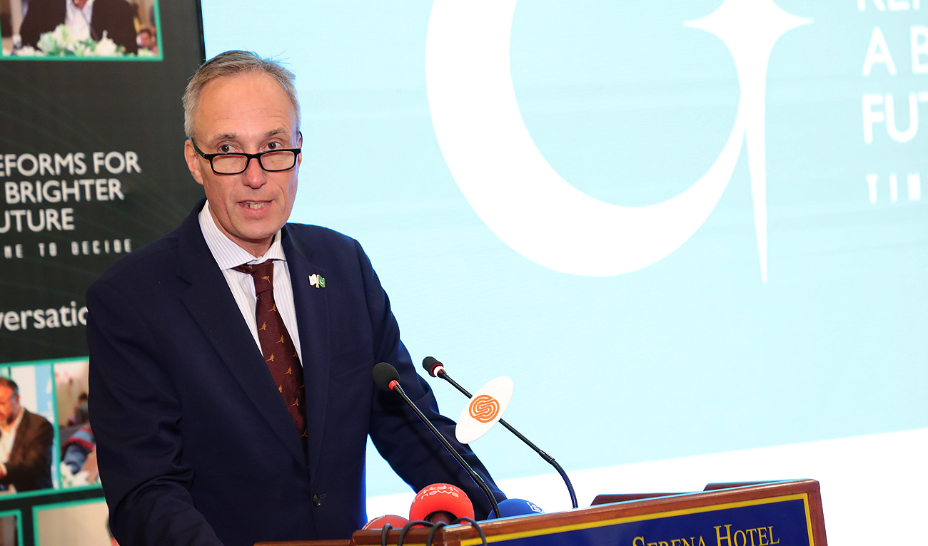 World Bank’s Regional Vice President for South Asia Martin Raiser speaks during an event on "Reforms For A Brighter Future" in Islamabad on November 28, 2023. (Photo courtesy: X/@PIDEpk)