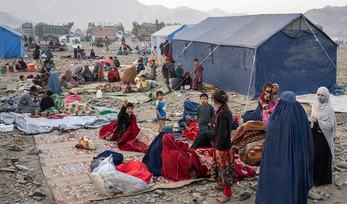 Afghan refugees settle in a camp near the Torkham Pakistan-Afghanistan border in Torkham, Afghanistan, on November 4, 2023. (AP)