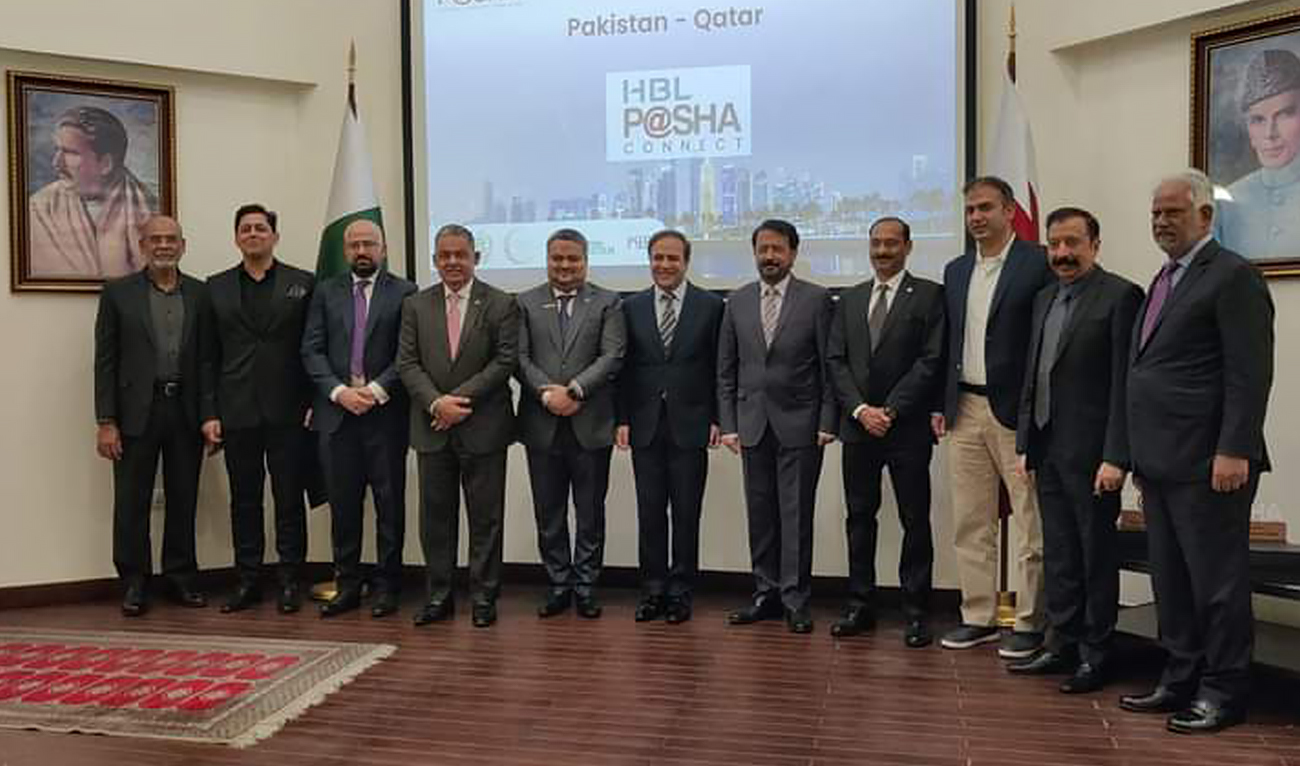 Pakistan's Minister for IT and Telecommunication Dr. Umar Saif (center) pictured with the Pakistani delegation in Doha, Qatar, on December 3, 2023. (Photo courtesy: Ministry of IT)