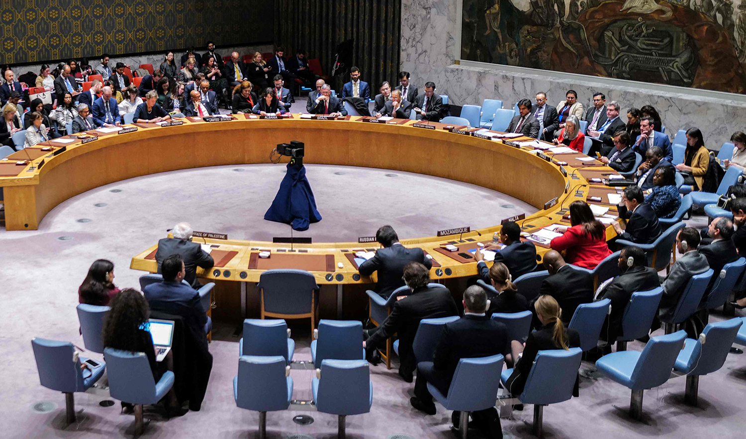 A general view shows the United Nations Security Council after the vote about a ceasefire in Gaza at UN headquarters in New York on December 8, 2023. (AFP)