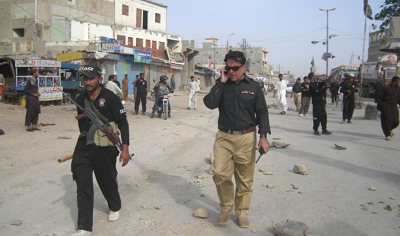 Pakistani police patrol a blocked street during a protest in southwest restive Balochistan province on May 4, 2017. (AFP/File)