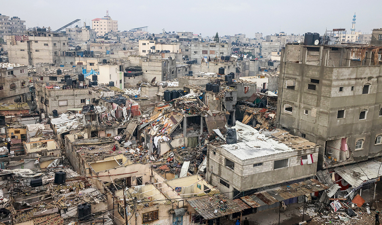 This picture shows the damages following Israeli bombardment in Rafah in the southern Gaza Strip on December 13, 2023. (AFP)