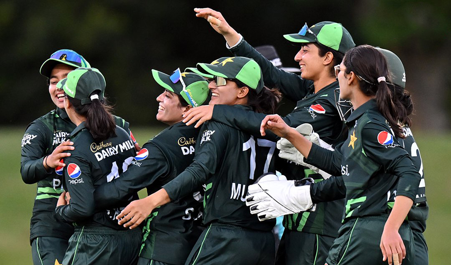 Pakistan women's cricket team players celebrate their victory against New Zealand in Christchurch, New Zealand on December 18, 2023. (Photo courtesy: Pakistan Cricket Board)