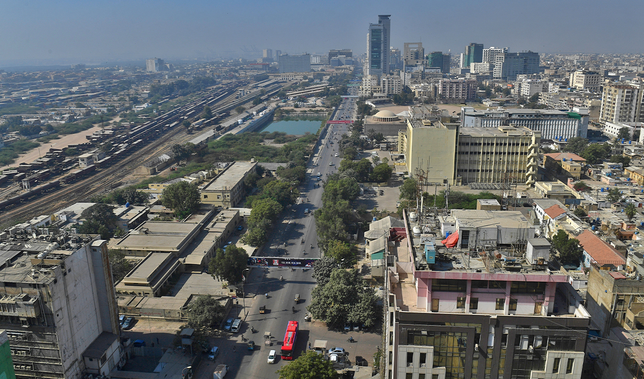 This general view shows the commercial district of Pakistan's port city of Karachi on February 3, 2023. (AFP/File)