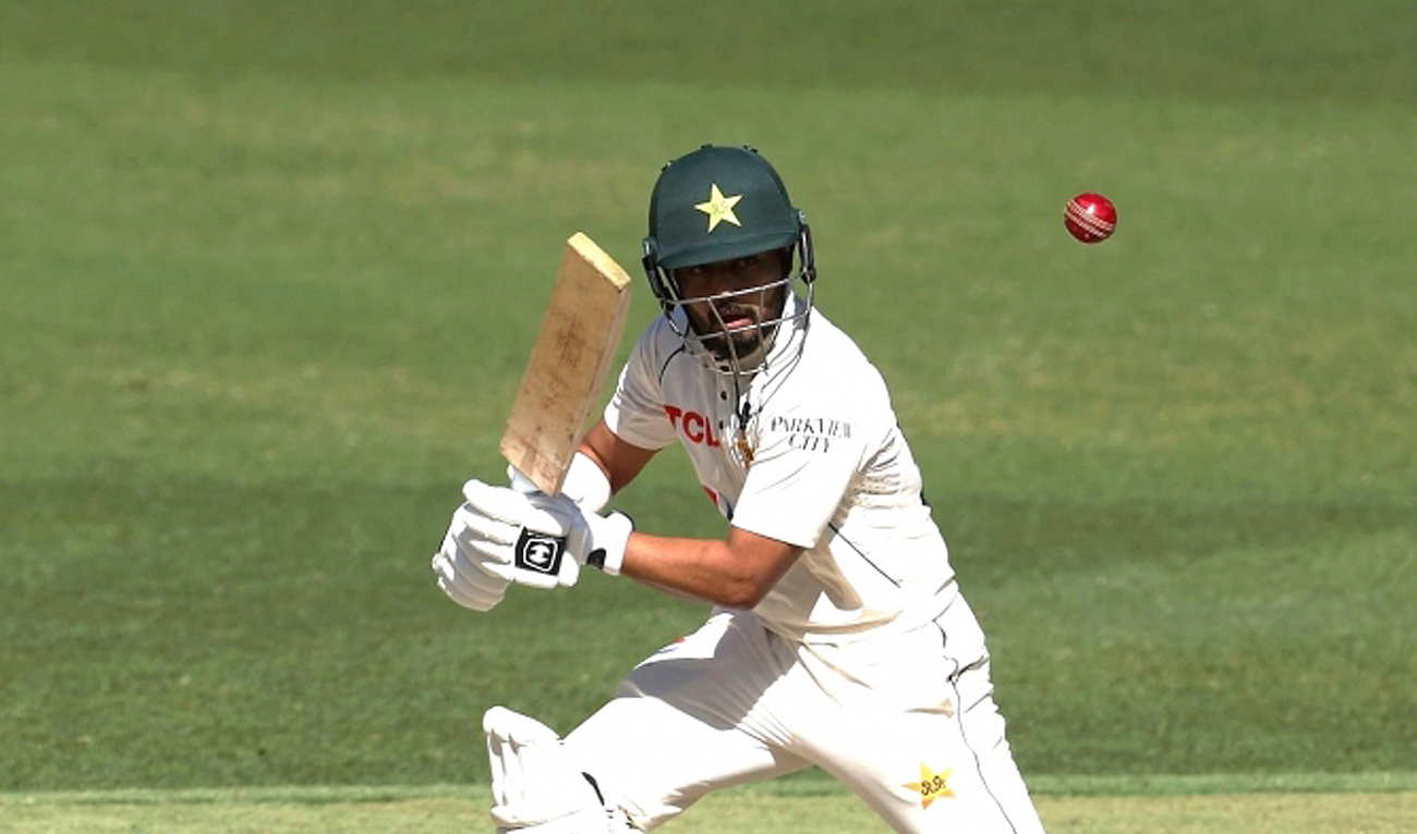 Pakistani batter Saud Shakeel plays a shot during the practice match against Victoria XI in Melbourne on December 22, 2023. (Photo courtesy: PCB)