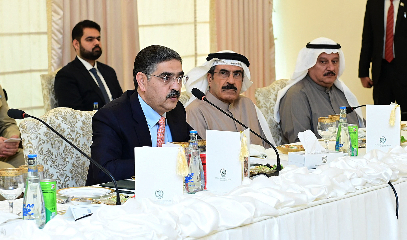 Pakistan Prime Minister Anwaar-Ul-Haq Kakar speaks during a meeting with Muslim ambassadors of the Middle East and North Africa region at the Prime Minister's Office in Islamabad on December 27, 2023. (Photo courtesy: PMO)