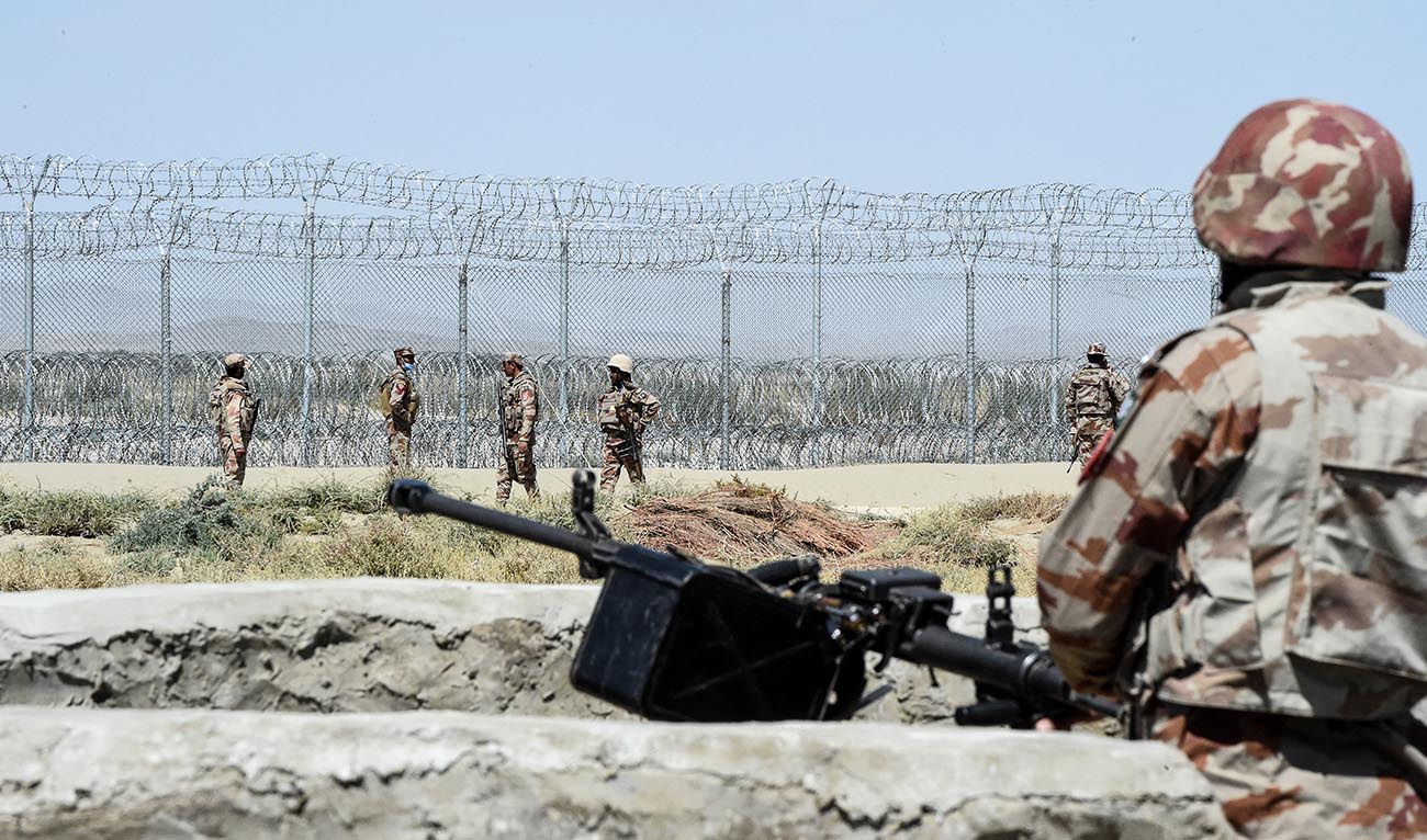 Security personnel of Pakistan's Frontier Corps patrol near the newly inaugurated Badini Trade Terminal Gateway, a border crossing point between Pakistan and Afghanistan at the Pakistan's border town of Qila Saifullah in the southwestern province of Balochistan on September 16, 2020. (AFP/File)