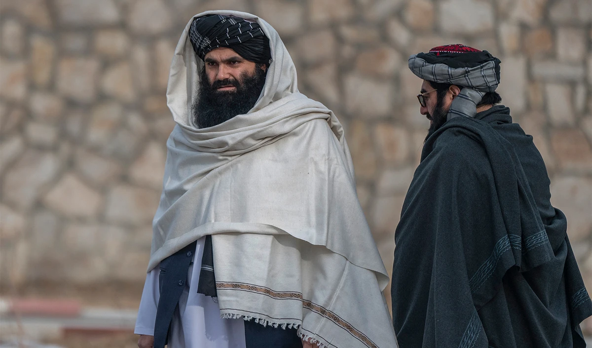 Minister of Interior affairs of Afghanistan, Sirajuddin Haqqani (L) arrives to attend an inauguration ceremony of a 5000-bed rehabilitation camp for drug addicts, at the interior ministry in Kabul, Afghanistan, on February 1, 2023. (AFP/File)